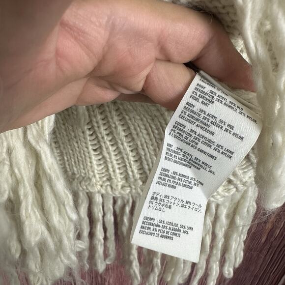 Hollister Womens Ivory Chunky Knit Cardigan Fringe Y2K 2000s Wool Fair Isle XS/S - Picture 6 of 6